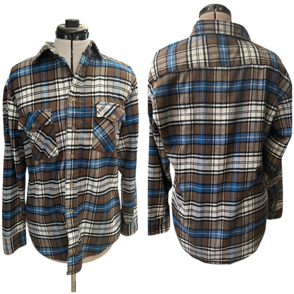 Vintage Genuine Roebucks Long Sleeve Flannel Shirt  Plaid Mens Medium 15-15 1/2